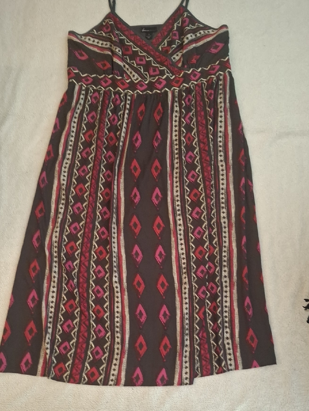 Lane Bryant Brown Maxi Dress with Pink & Red Aztec Print